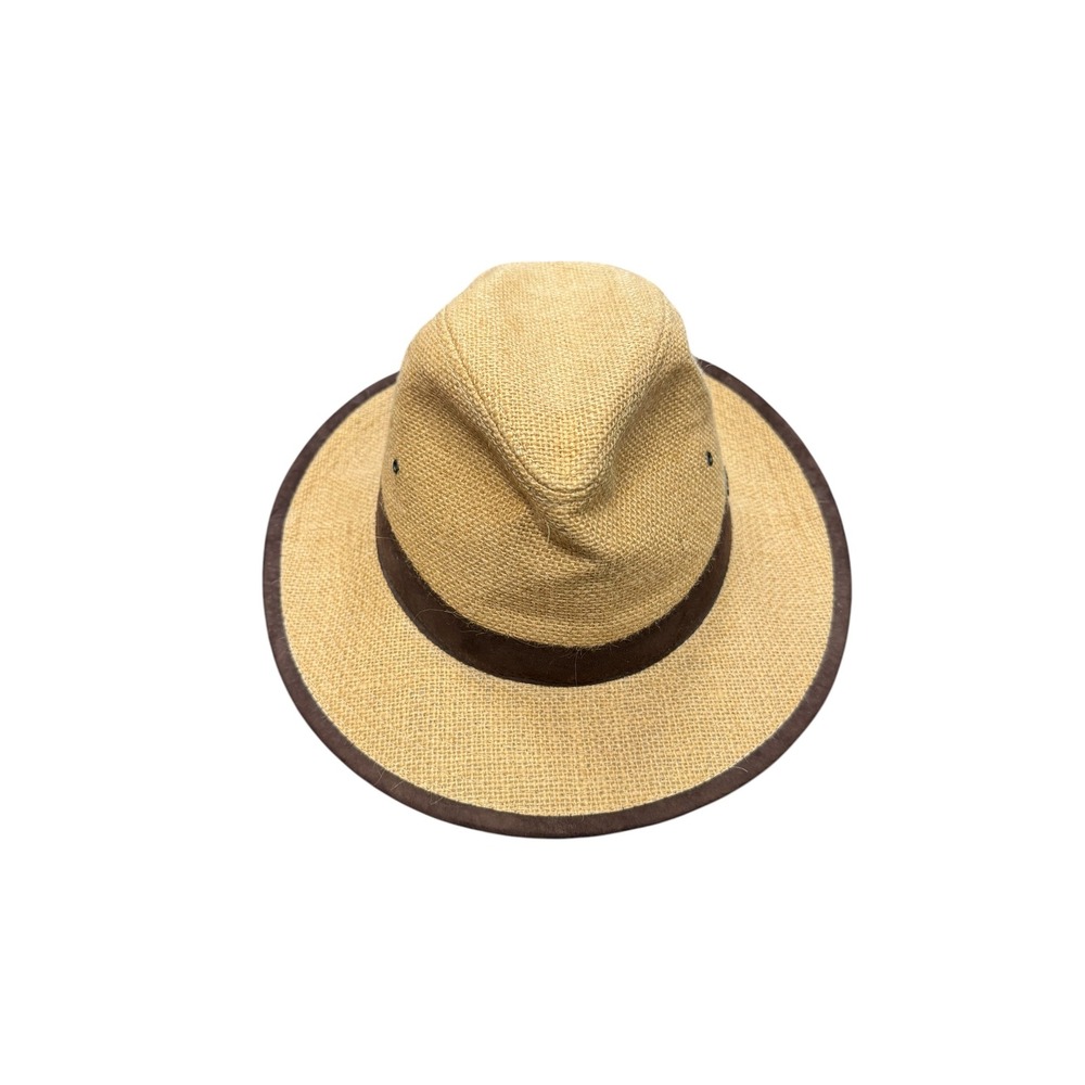 Scala Fedora Hat Mens Medium Tan Excellent Burlap Texture Safari Style